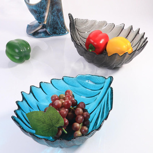 日式彩色凤尾玻璃盘家用大号羽毛水果盘甜品盘创意异形沙拉碗盘子