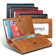 RFID外贸真皮零钱包短款手拿包男女士卡套女式卡夹疯马皮卡包