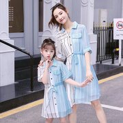 特别的亲子装夏季母女装拼色雪纺连衣裙洋气薄款夏装韩版裙子