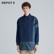 DEPOT3 男装风衣 原创设计品牌时尚拼接尼龙牛仔风衣夹克