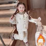 女童秋冬装套装2023洋气加绒加厚小童装宝宝炸街儿童冬季衣服