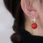优雅气质女人味耳饰品秋冬氛围感红色珍珠镶钻时尚耳扣高级感耳环