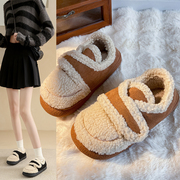 外穿雪地棉鞋女冬季羊羔绒，韩版ins潮鞋加绒加厚魔术贴包跟面包鞋