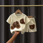 女童套装夏季2023夏装，宝宝两件套休闲卡通短袖，儿童运动纯棉潮