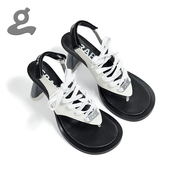 grape设计师qclife系列，白色运动系带夹脚中跟凉鞋gf-1