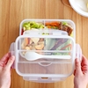 微波炉饭盒食品保鲜盒，塑料大容量长方形两格水果密封分，格便当盒