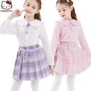 凯蒂猫女童衬衫jk套装春秋装两件套大童百褶半身裙学院风女孩