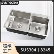 手工加厚sus304不锈钢水槽，双槽厨房洗菜盆台下洗碗池，家用洗碗槽