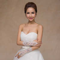 婚纱手套露指长款夏季蕾丝花边，韩式白色新娘结婚保暖礼服手套