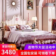 全实木欧式儿童床女孩n组合套房，家具公主床，粉色单双人床1.5米1.8