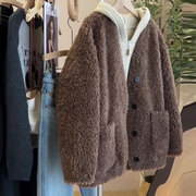 美拉德气质时尚休闲保暖百搭轻奢减龄开衫羊羔绒外套女装冬季