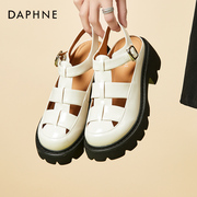 达芙妮包头罗马凉鞋女2024年夏季外穿厚底，粗跟镂空编织猪笼鞋