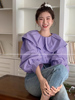 法式高级感娃娃领衬衫女早春2024设计感小众荷叶，边紫色灯笼袖上衣