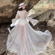 2024白色仙女连衣裙海南三亚旅游拍照衣服泰国海边度假沙滩裙