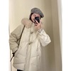 白色大毛领羽绒服女冬季2023小个子，韩版中长款棉衣，白鸭绒(白鸭绒)外套