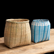 手工竹编采茶篓大号竹篮子背篓，摘茶叶的篓子塑料编织收纳筐