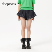 deepmoss潮流时尚甜酷深蓝海洋提花牛仔灯笼短裤女士