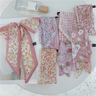 夏季粉色双面长条丝巾装饰小领巾飘带，绑包丝带包包绑带粉发带女潮