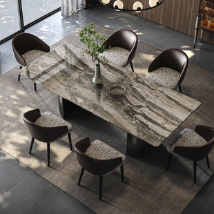 天然威尼斯棕大理石餐桌长方形家用意式轻奢，现代高端别墅餐桌