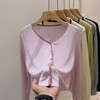 粉紫色v领针织衫长袖，女春季单排扣漂亮小开衫显瘦洋气减龄上衣