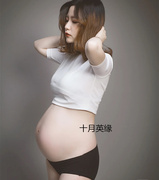 孕妇拍照写真服装t桖上衣女，短袖显瘦露肚脐纯棉性感大肚妈咪照