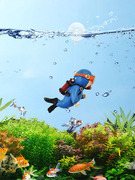鱼缸小摆件造景潜水员装饰品沉水漂浮小魔女，蓝胖子观赏海底世界