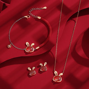 首饰套装红玛瑙纯银耳环手链项链礼盒本命年生日礼物送女生女朋友