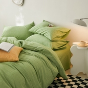 北欧风水洗棉纯棉，床上四件套100全棉被套，纯色床单三件套四季通用4