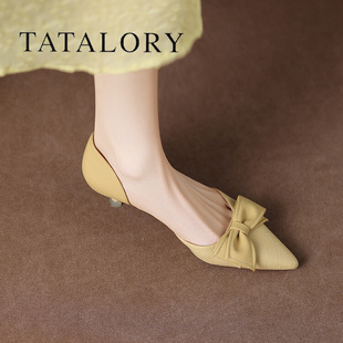 TATA LORY女鞋法式蝴蝶结尖头高跟鞋女春秋气质中空细跟浅口单鞋