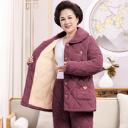 睡衣女秋冬季中老年妈妈珊瑚绒，三层夹棉婆婆，装加厚保暖棉袄家居服