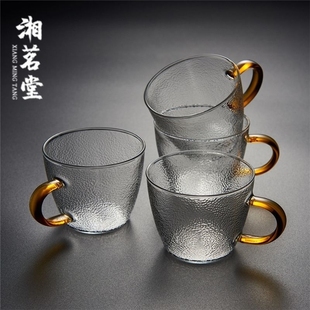 湘茗堂家用手工小茶杯耐热玻璃，品茗杯日式锤纹，功夫茶杯带把茶杯