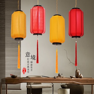 中国风仿古中式吊灯新中式羊皮灯笼挂饰户外广告布艺冬瓜灯笼定制