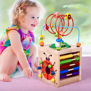 木制多功能甲虫四面绕珠百宝箱串珠翻板 计算架儿童益智早教玩具