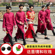 中式婚礼伴郎服装男唐装结婚中国风马褂长衫中式伴郎团兄弟装礼服