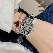蒂米妮手表女士2024年高级感潮牌镶钻满钻真皮带手表时尚气质