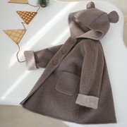 WH原创定制升级澳洲纯羊毛双面羊绒手工大衣可爱小熊加厚呢子外套