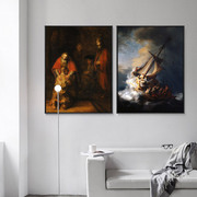 伦勃朗人物油画挂画复古客厅，装饰画欧式古典艺术壁画墙画无框画