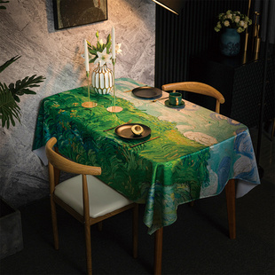 梵高油画桌布防水防烫欧式简约桌巾家用酒店台布盖布桌垫绿色麦田