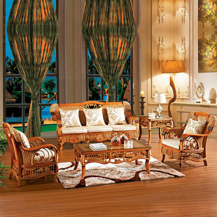 格乐诗藤制沙发组合客厅家具，藤椅茶几五件套休闲沙发藤编家具