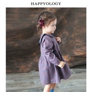 happyology英国女童连衣裙秋装，幼童连衣裙格子气质长袖连身裙