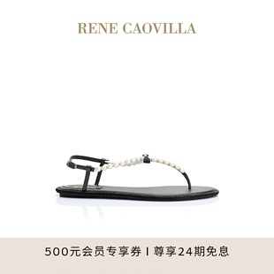 renecaovillaeliza系列珍珠，夹趾平底凉鞋rc女鞋