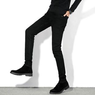 黑色牛仔裤男夏季薄款修身小脚铅笔休闲裤瘦腿，弹力紧身男款长裤子