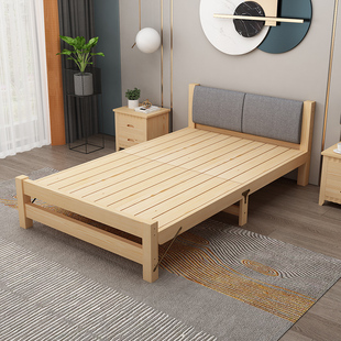 实木床1.5米现代简约单人床儿童小床1.2米双人床1.8m加软靠折叠床