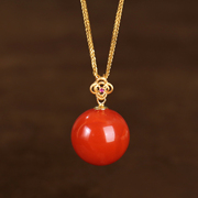 帝廷珠宝18k金镶嵌(金镶嵌)天然南红项坠，樱桃红时尚潮流女款锁骨链