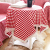 桌布老粗布田园布艺格子纯棉，餐套装台布茶几，布定制(布定制)圆形红色盖布