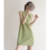 绿色法式无袖吊带裙女夏季港味复古chic气质，短款打底背心连衣裙