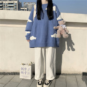 秋装学院风甜美宽松百搭圆领毛衣女学生韩版中长款针织衫外套