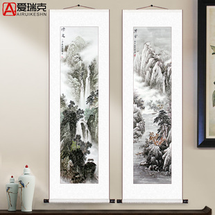 水墨山水画卷轴挂画靠山国画竖版风景，画字画玄关书房新中式装饰画