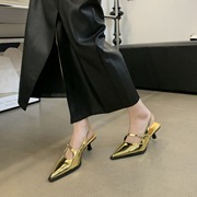 欧美小众配裙子时装凉鞋，女2024年韩版气质，包头半拖后空单鞋女