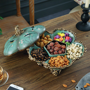 高档欧式创意干果盘分格带盖防尘糖果盘摆件客厅茶几水果盘装饰品